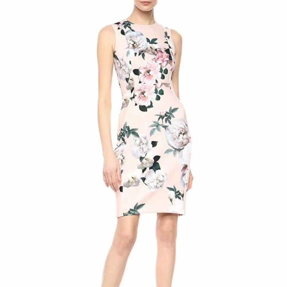 Calvin Klein floral print scuba dress blush size 8